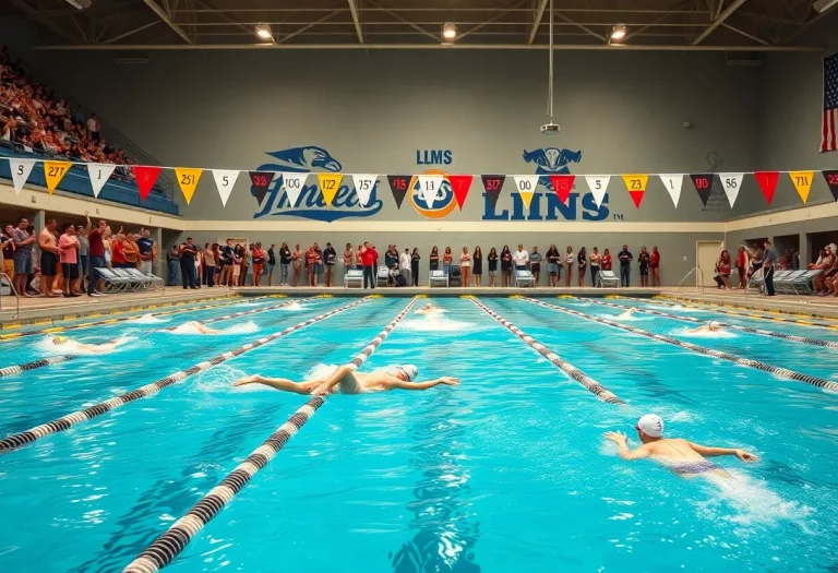 Swimmers diving into the pool during a competition