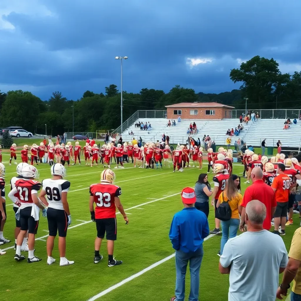 Conner High School football team practicing on the field