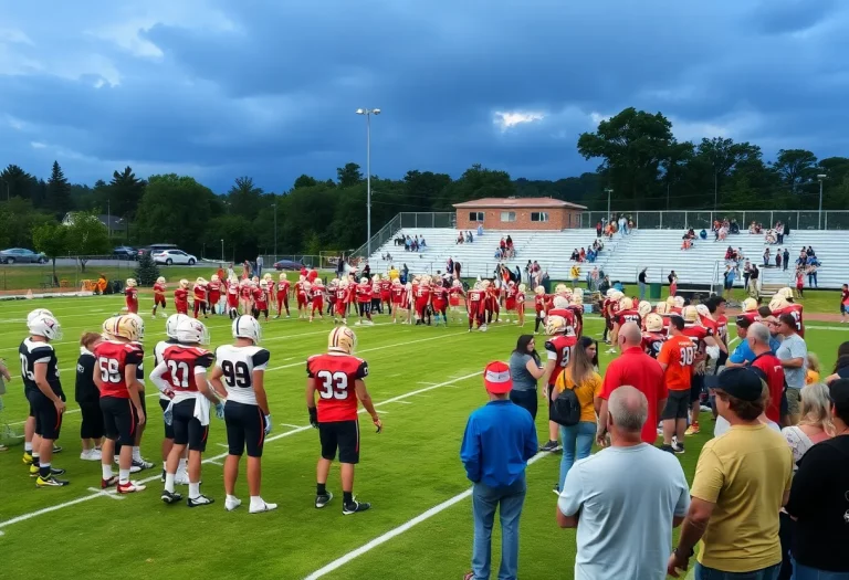 Conner High School football team practicing on the field