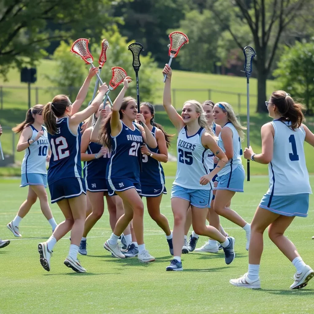 Darien girls lacrosse team celebrating their championship victory