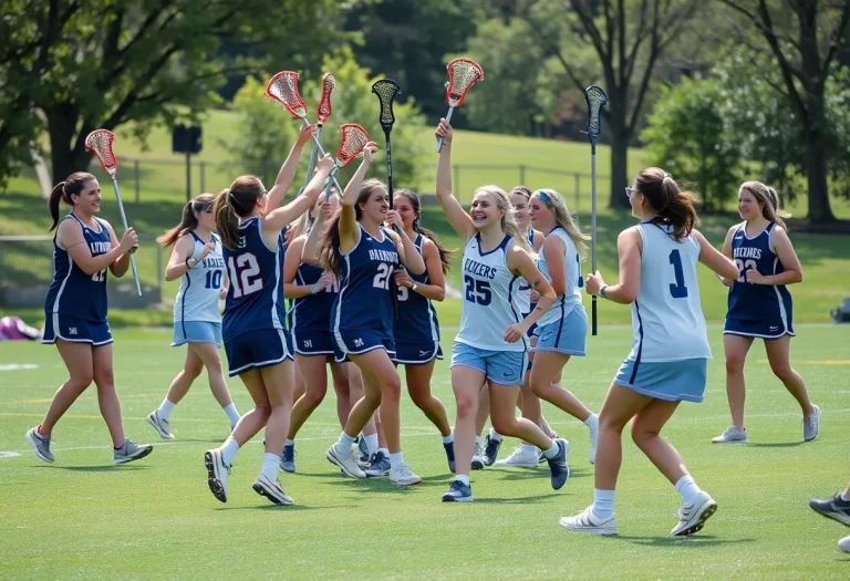 Darien girls lacrosse team celebrating their championship victory