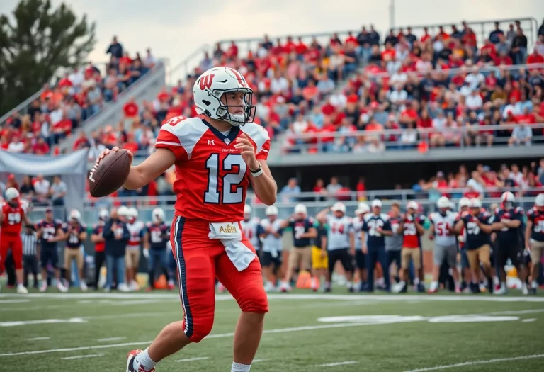 Exciting high school football action featuring a quarterback in a game.