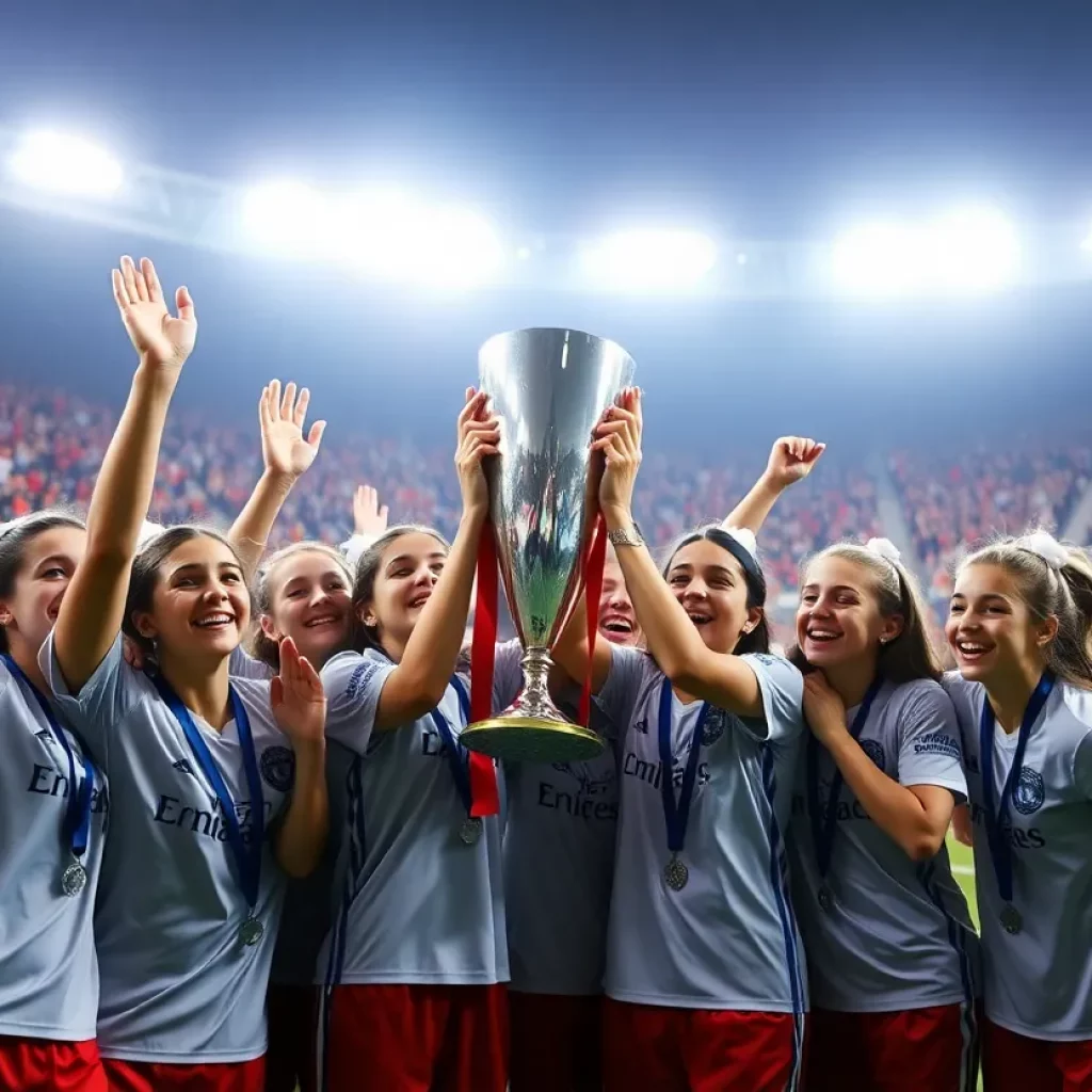 Davenport girls soccer team celebrating their state championship title