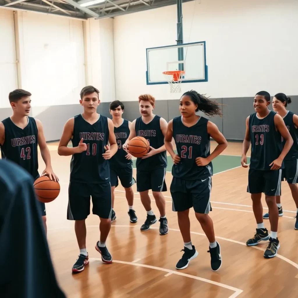 Destin High School basketball players practicing on the court