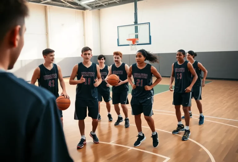 Destin High School basketball players practicing on the court