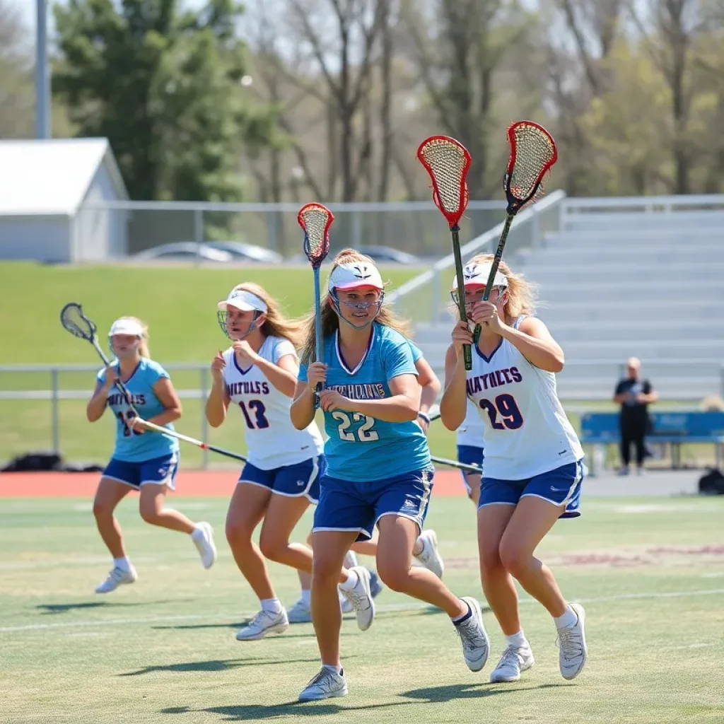 High school lacrosse team in action celebrating victory