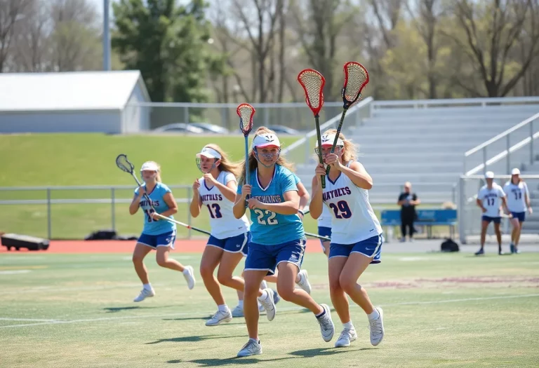 High school lacrosse team in action celebrating victory