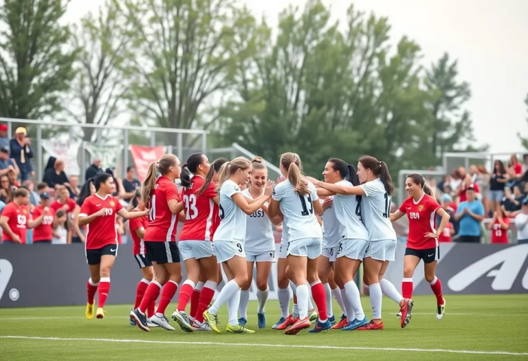 DeWitt girls soccer team celebrating on the pitch