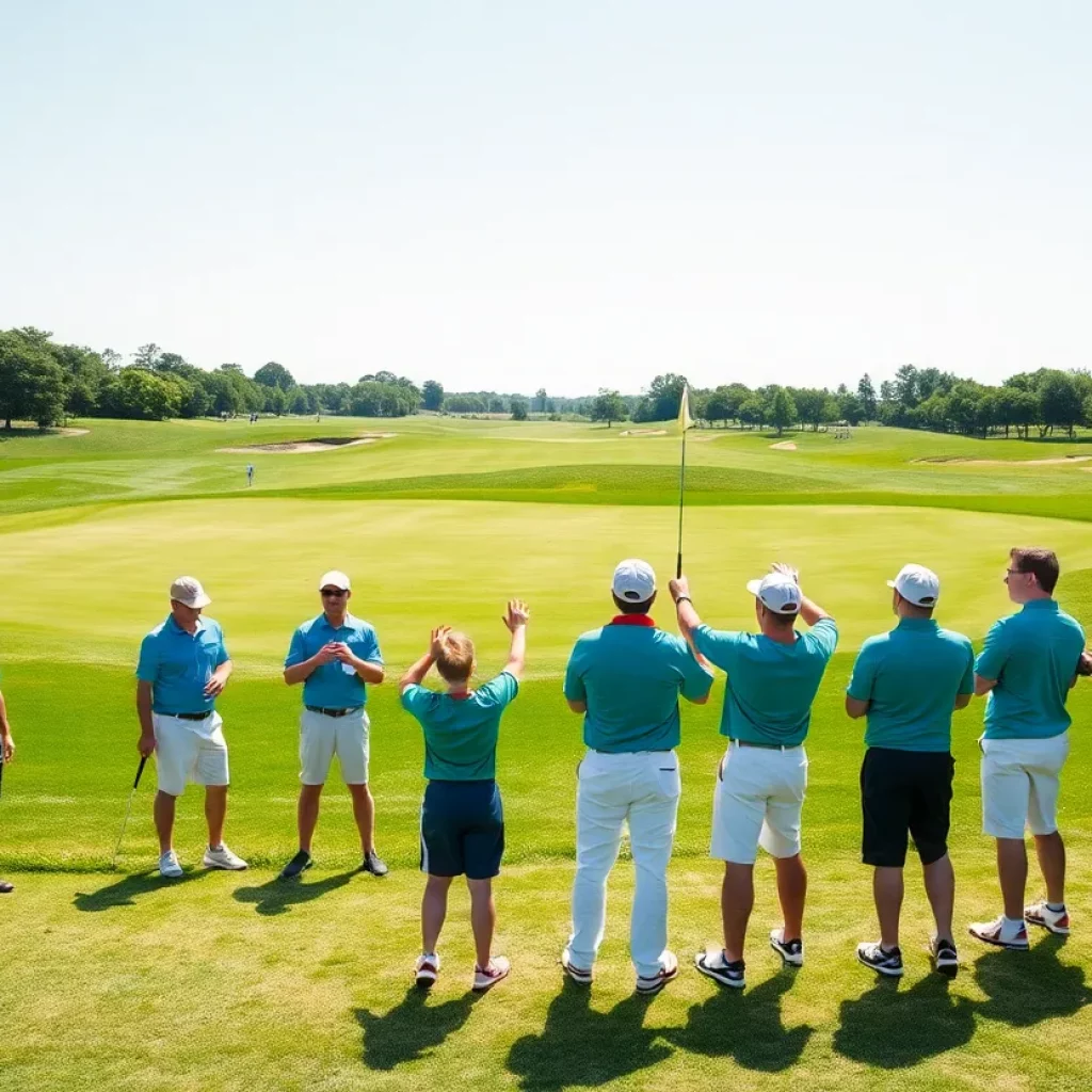 Dexter High School golfers celebrating their achievement at the state championship.