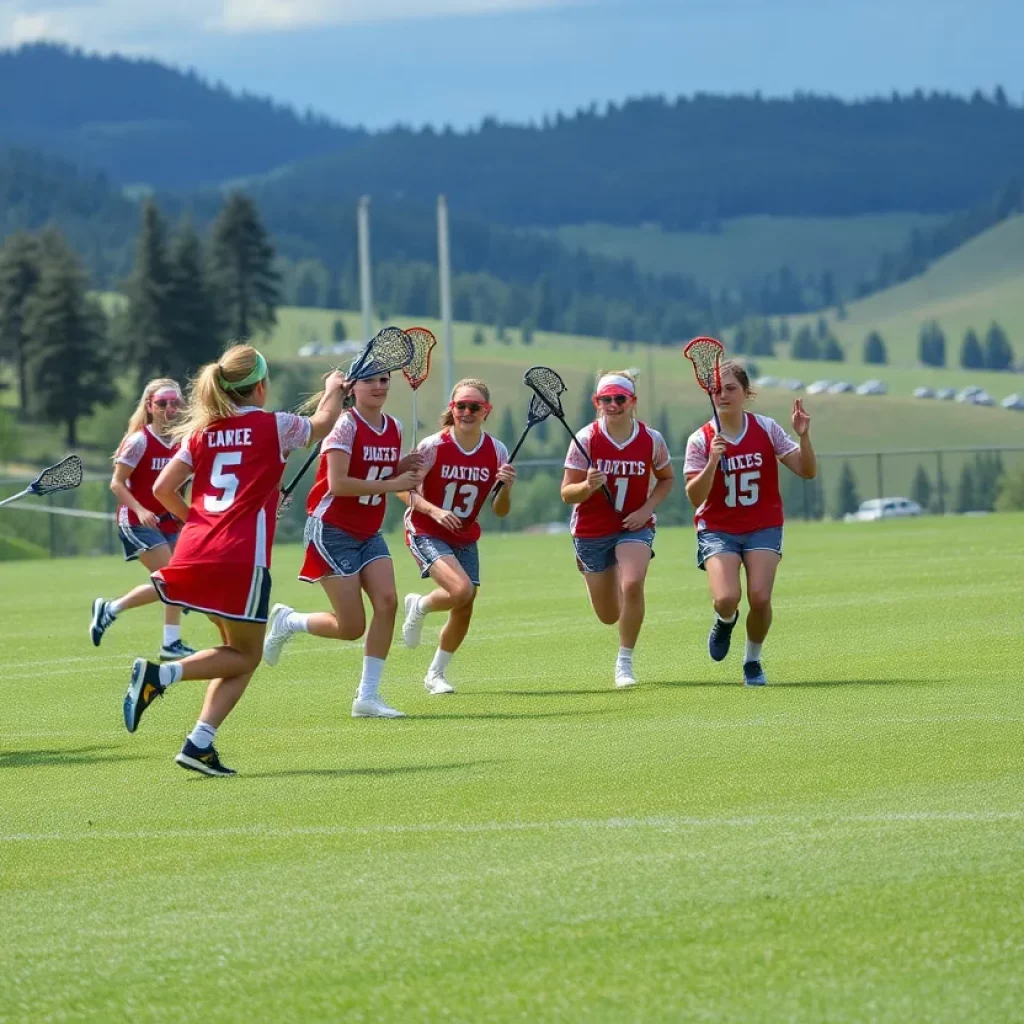 Douglas High School lacrosse players in a game on a sunny day