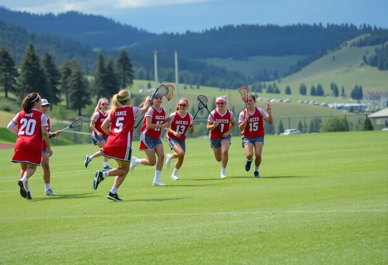 Douglas High School lacrosse players in a game on a sunny day