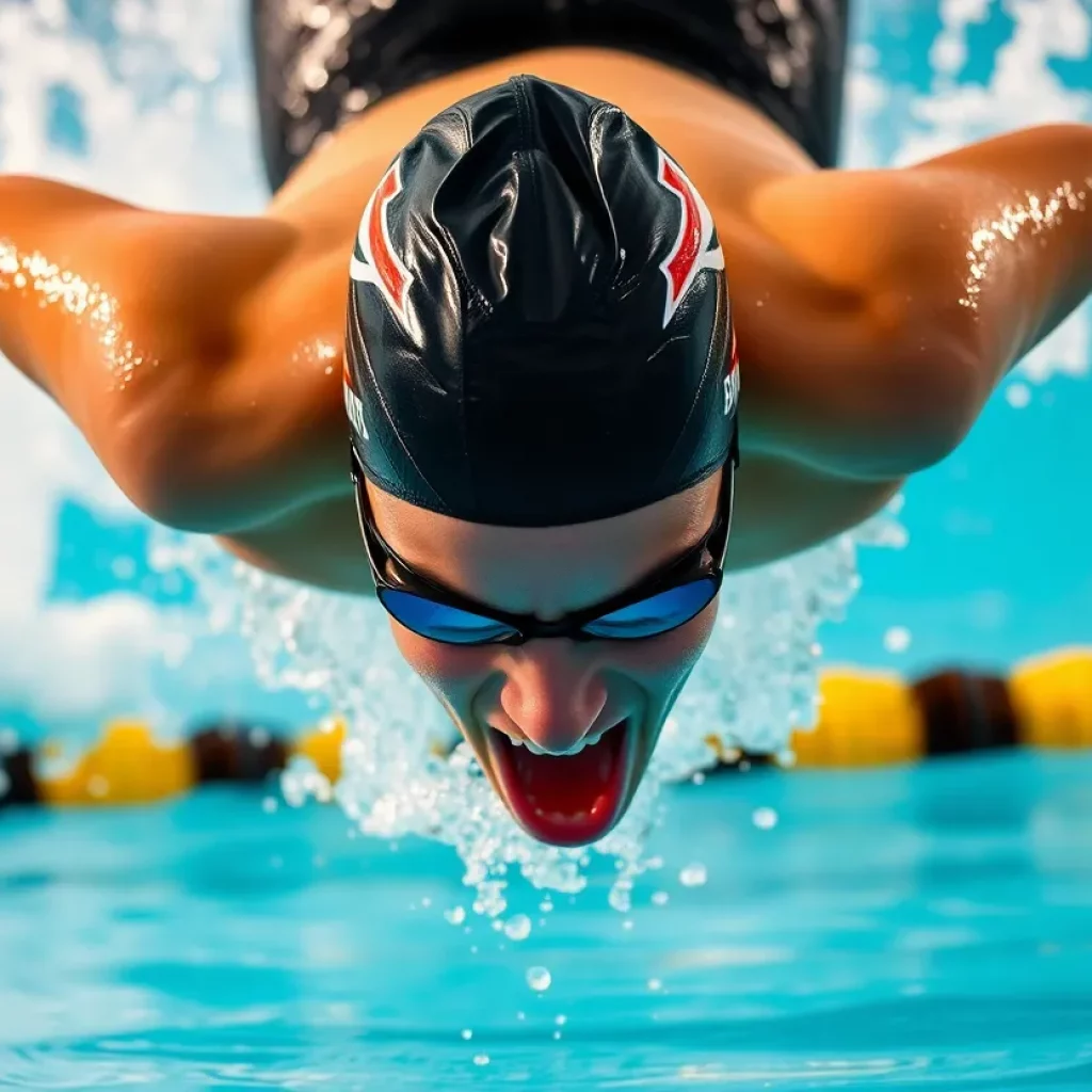 A swimmer diving into a pool, capturing the essence of competitive swimming.