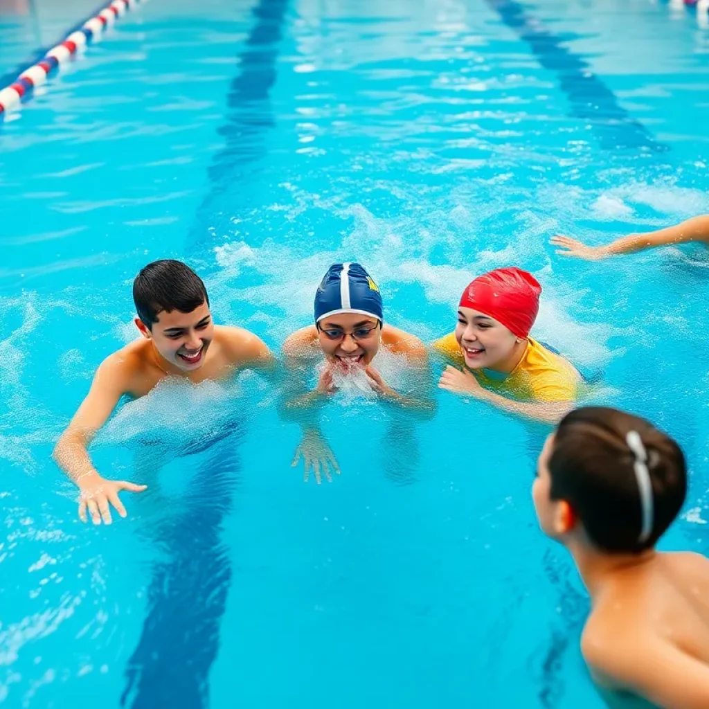 Young swimmers training in a competitive environment