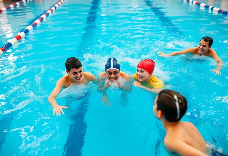 Young swimmers training in a competitive environment