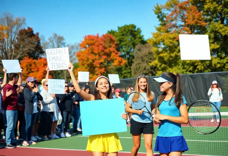 Fans cheering for young tennis players in Fall River