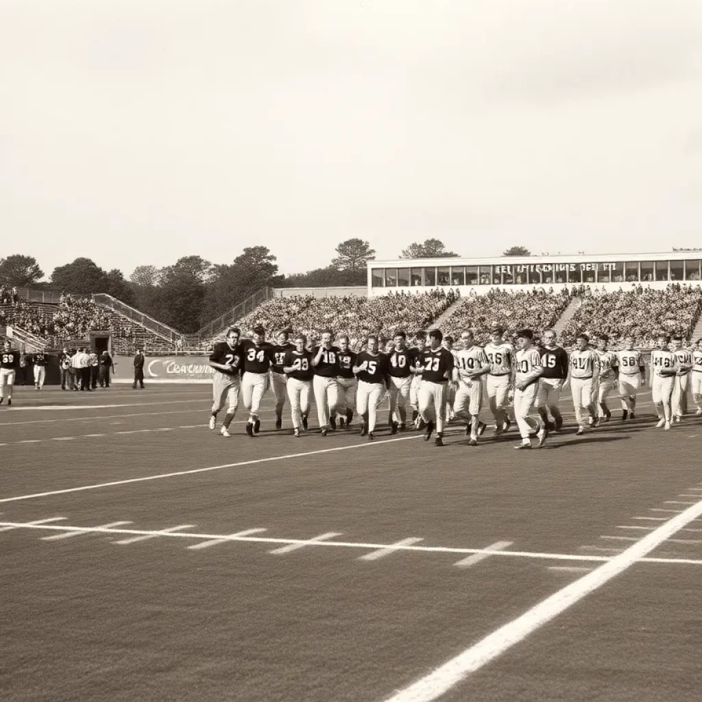 Florala High School football team celebrating a victory in the 1920s.