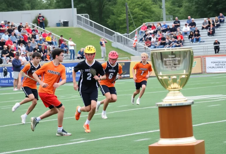 Boys lacrosse team celebrating their Cascade Cup Championship win