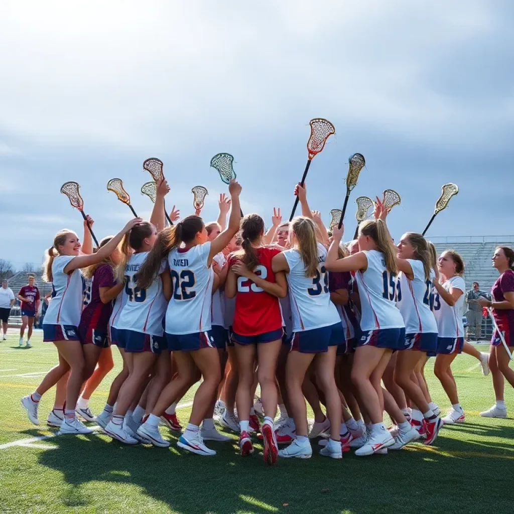 Forest Grove boys lacrosse team celebrating their Cascade Cup win
