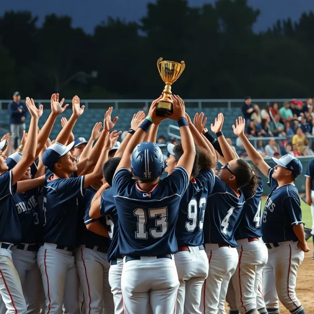 Forest Hills Eastern baseball team celebrating their state championship victory