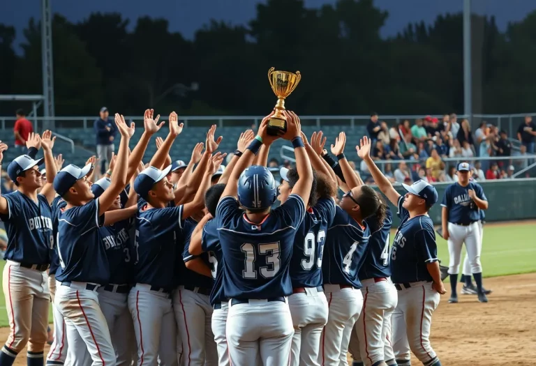 Forest Hills Eastern baseball team celebrating their state championship victory