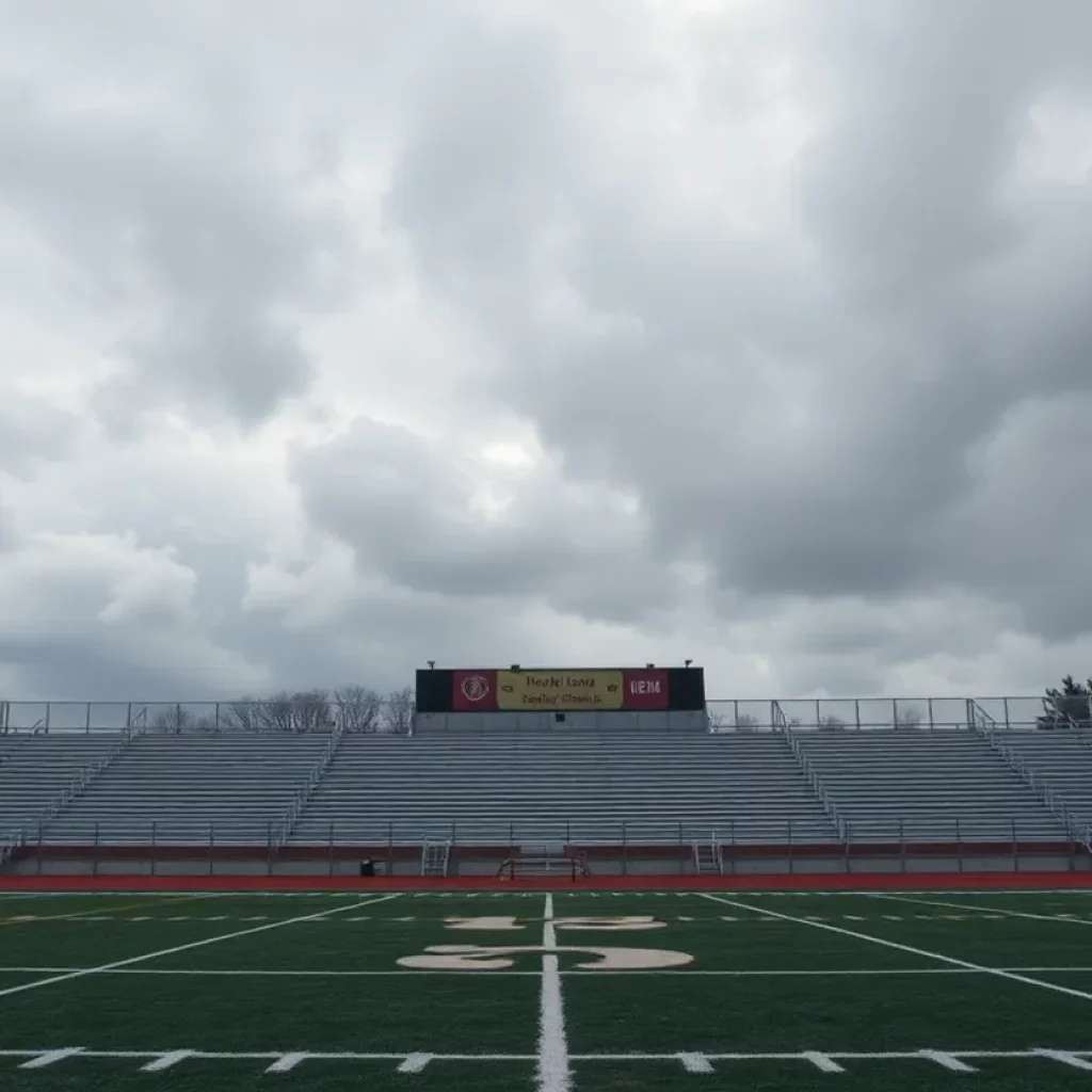Empty football field symbolizing community mourning in Frisco.