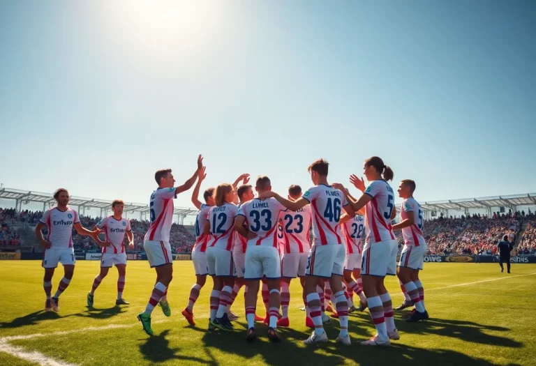 Gar-Field soccer team celebrating victory on the field
