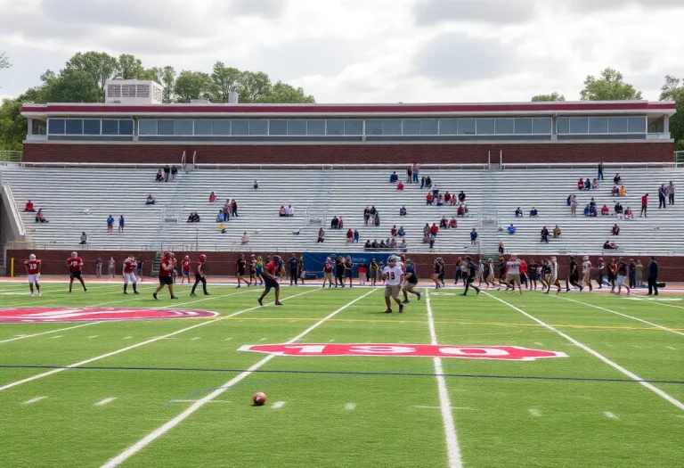 High school football players practicing on a field in Georgia