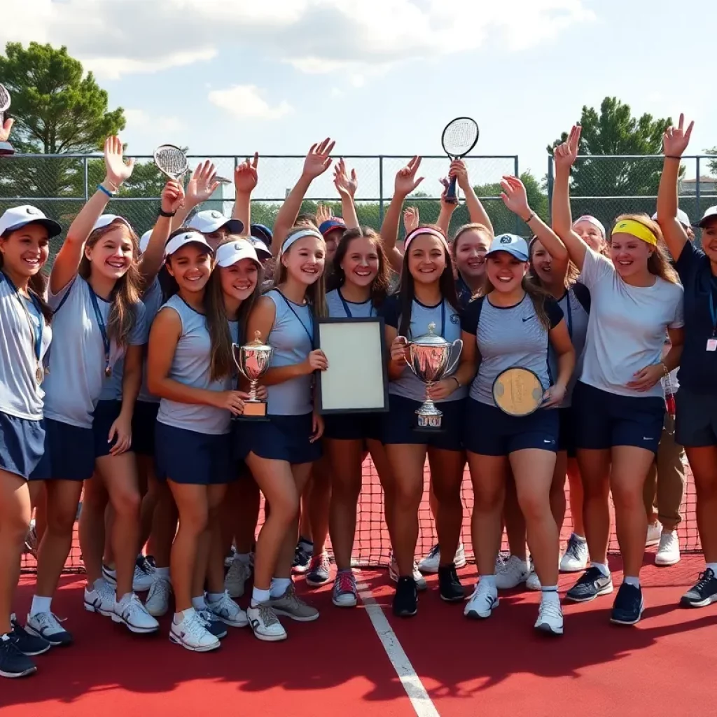 Gibson Southern girls tennis team celebrating their sectional championship victory.