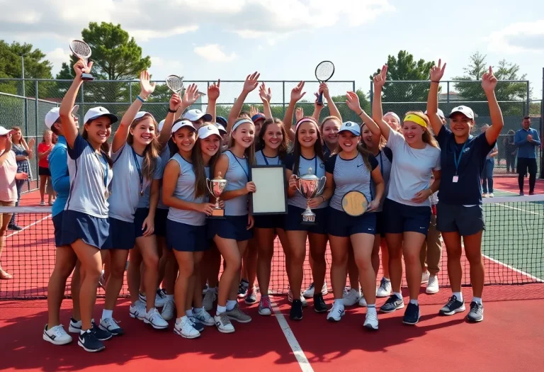 Gibson Southern girls tennis team celebrating their sectional championship victory.