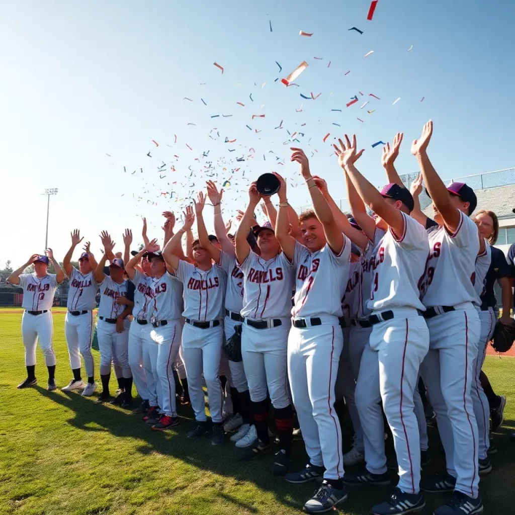 Gov. Livingston High School baseball team celebrating their championship win.