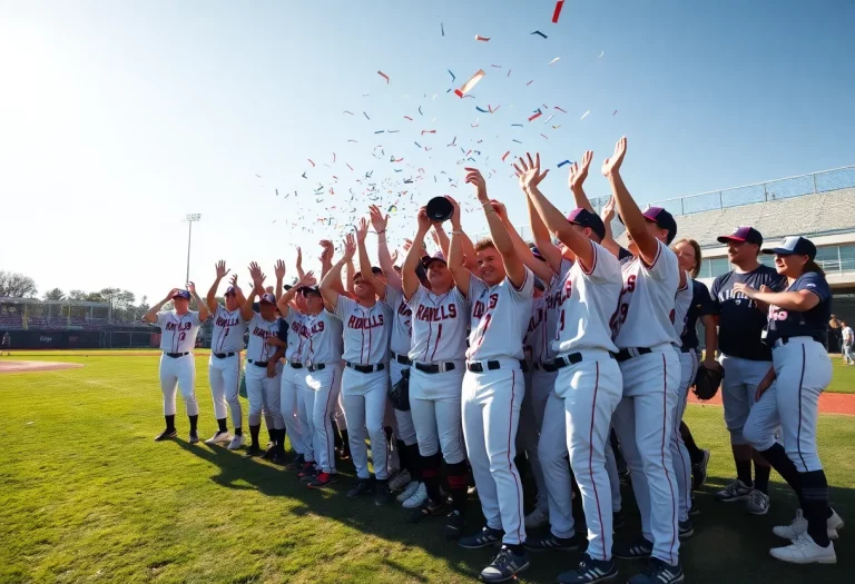 Gov. Livingston High School baseball team celebrating their championship win.