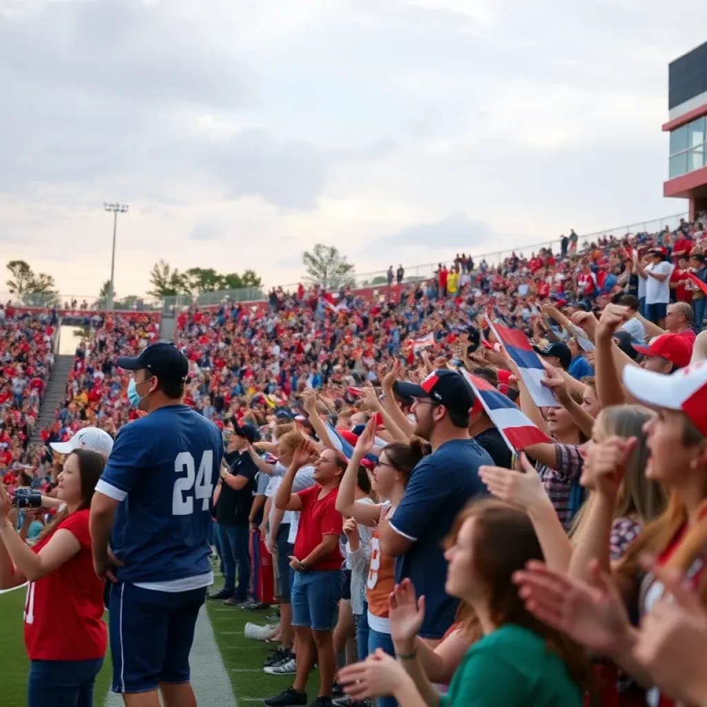 Fans cheering at a Graham G-Men football game