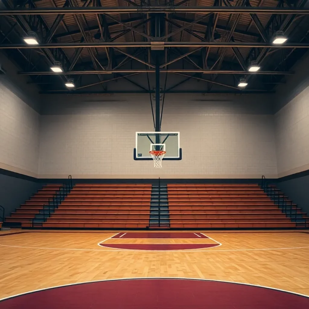 Empty basketball court at Green High School