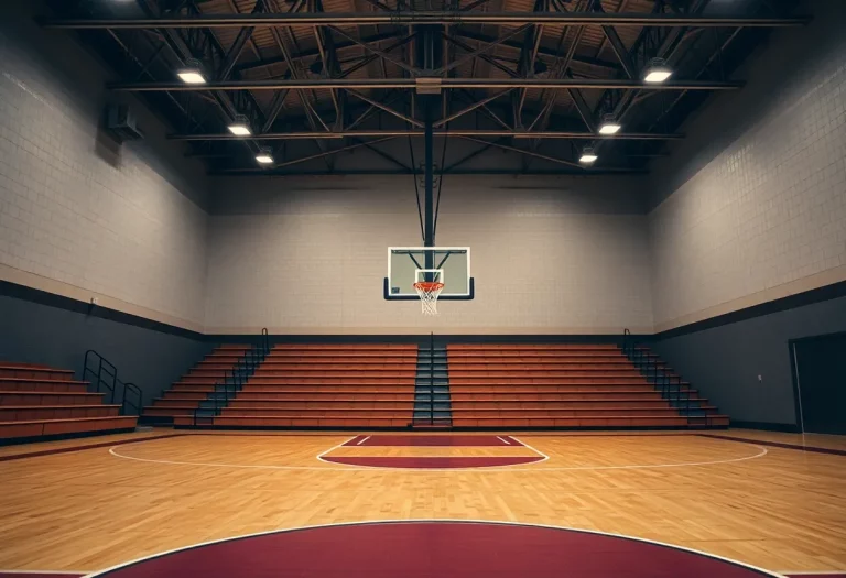 Empty basketball court at Green High School