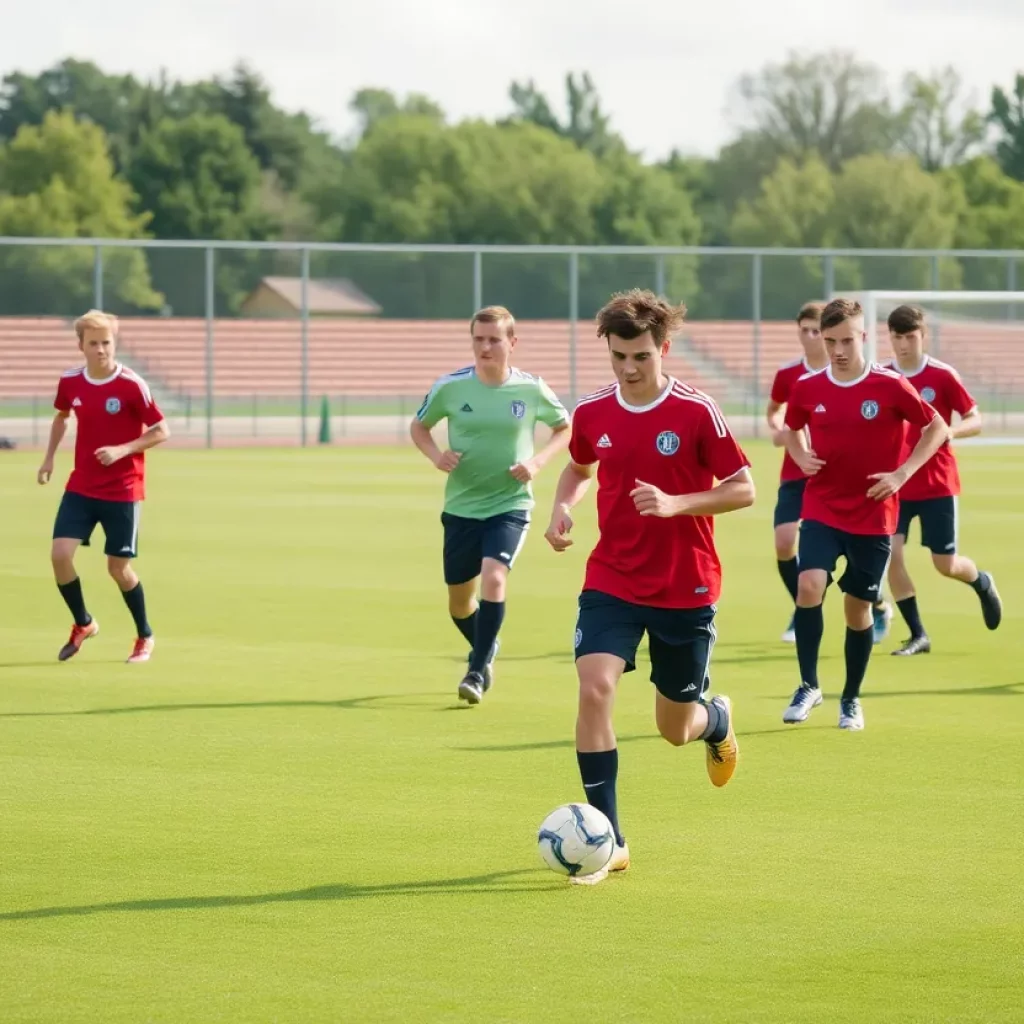 Green River High School boys soccer team training on the field