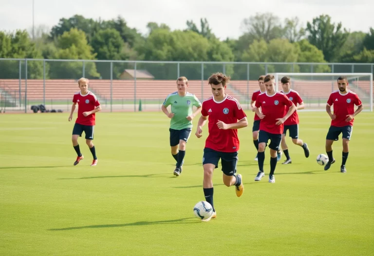 Green River High School boys soccer team training on the field