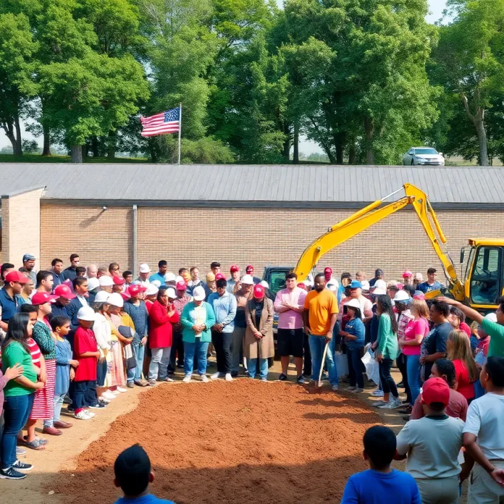Community members at the groundbreaking ceremony for high school track renovation