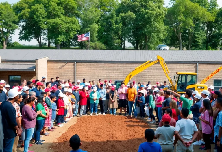 Community members at the groundbreaking ceremony for high school track renovation