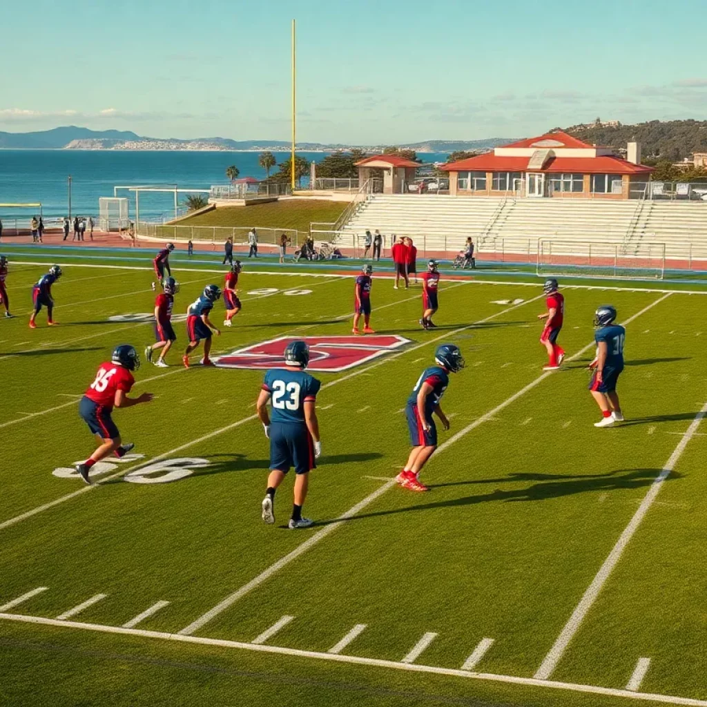 Gulf Breeze High School football players practicing on the field