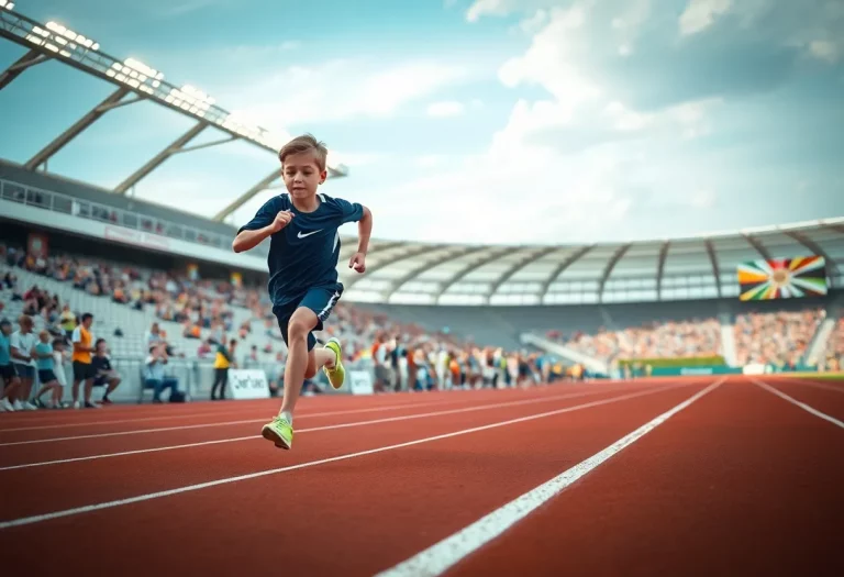Young athlete sprinting on track at a track and field event