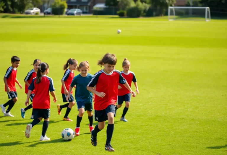 Soccer players training on a field