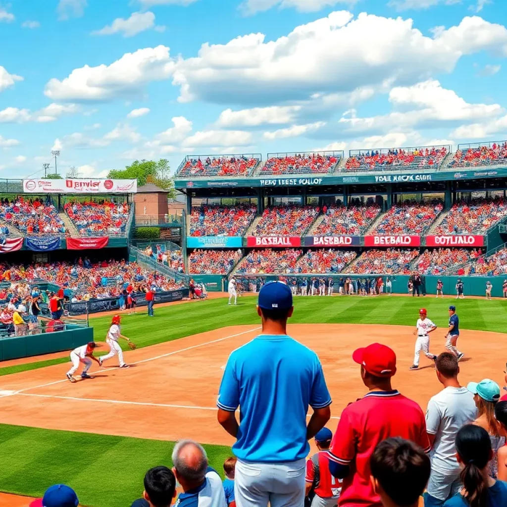 Youth baseball game with players in action and cheering fans