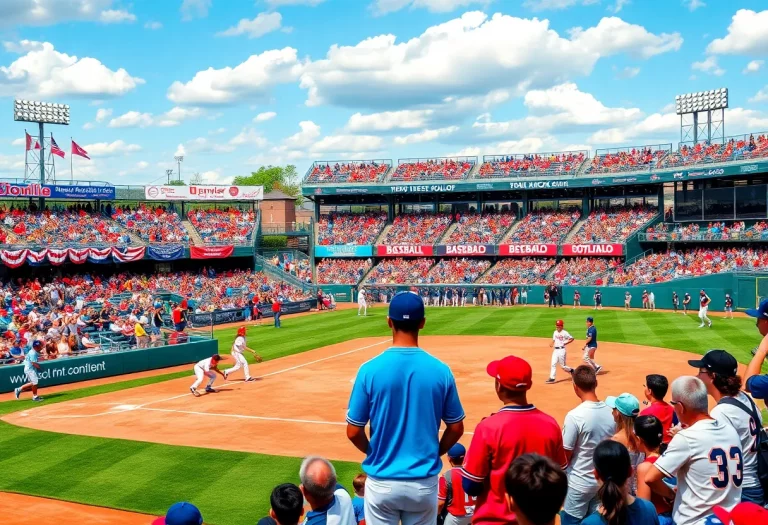 Youth baseball game with players in action and cheering fans