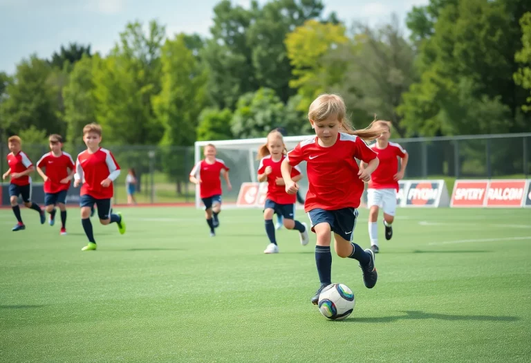 Young soccer players practicing on the field