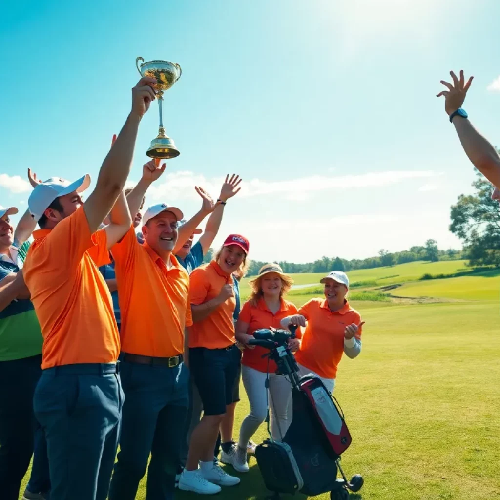 Hickory Ridge boys golf team celebrating their conference championship victory.