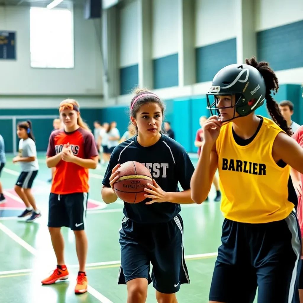 High school athletes training together in a competitive environment.