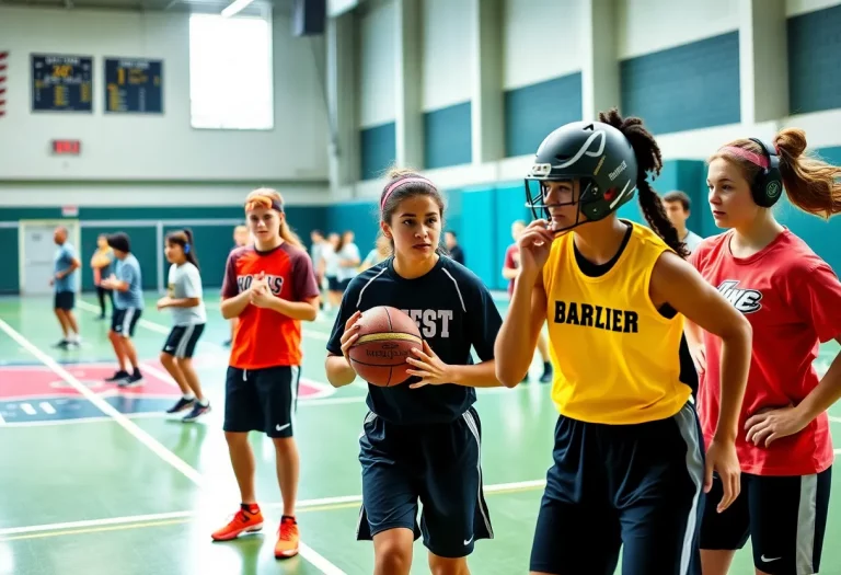 High school athletes training together in a competitive environment.