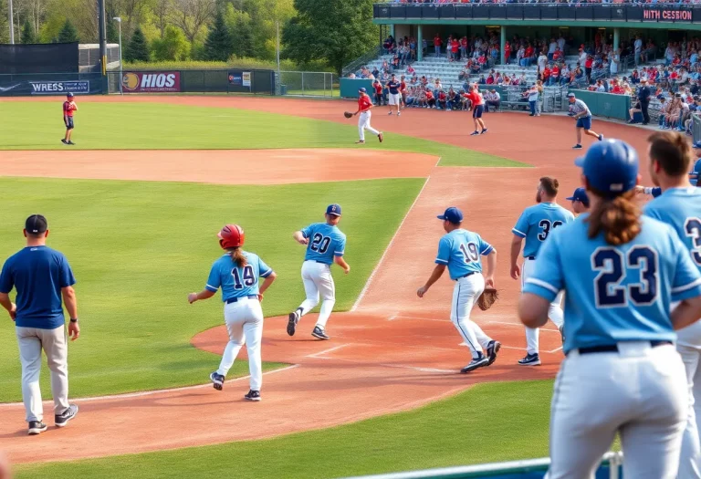High school baseball players competing on the field during a regional final.