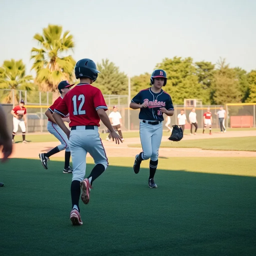 High school baseball players competing on the field