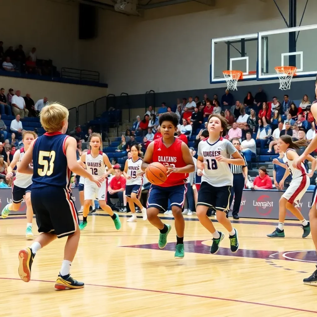 High school basketball all-stars competing on the court
